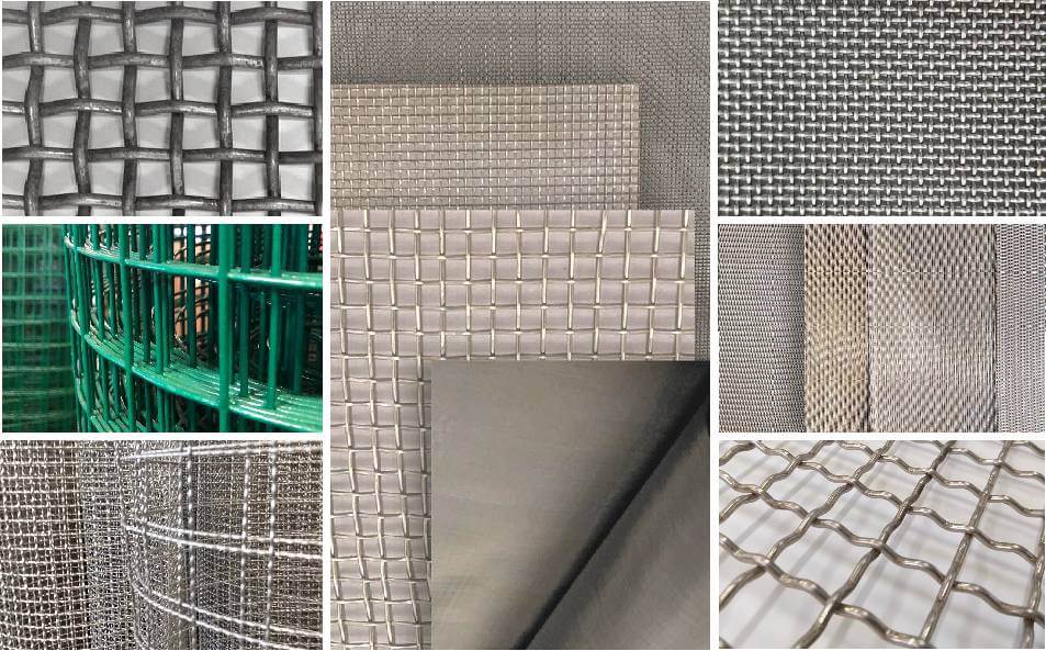 Arte com várias imagens de telas de aço: telas de aço: aço inox, aço galvanizado e aço carbono